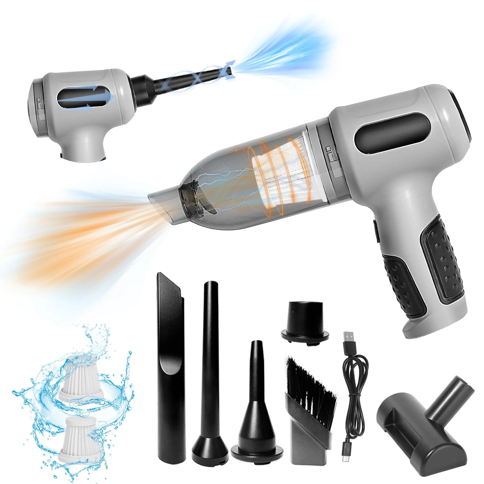 Cordless car vacuum cleaner charging on a clean surface